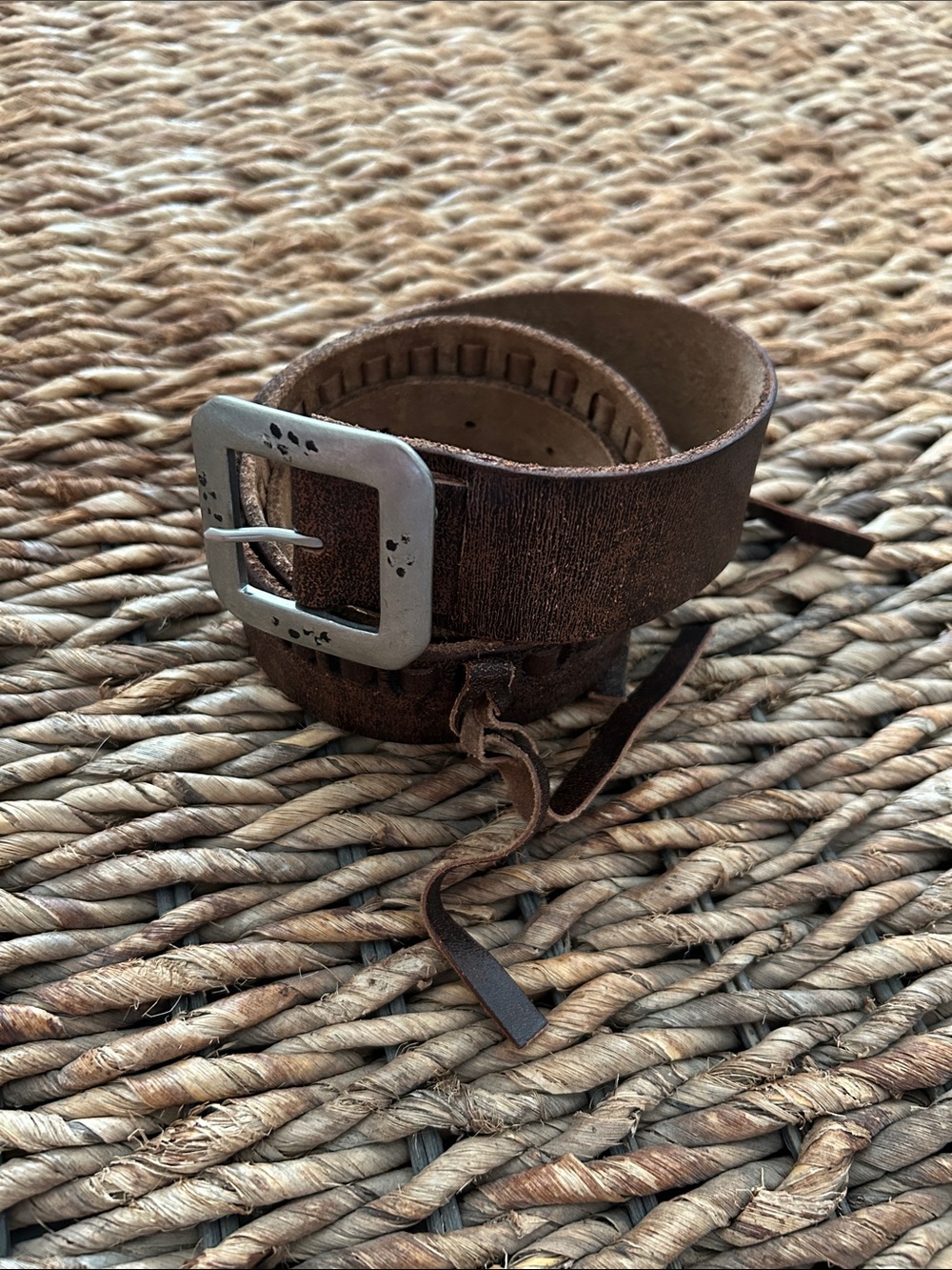 CAbi Weathered Brown Leather Belt with Antiqued Silver Buckle